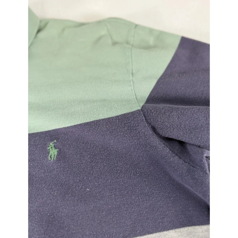 Vintage Polo Ralph Lauren Men Size L Color Block Shirt 90s Blue Green Gray Y2K